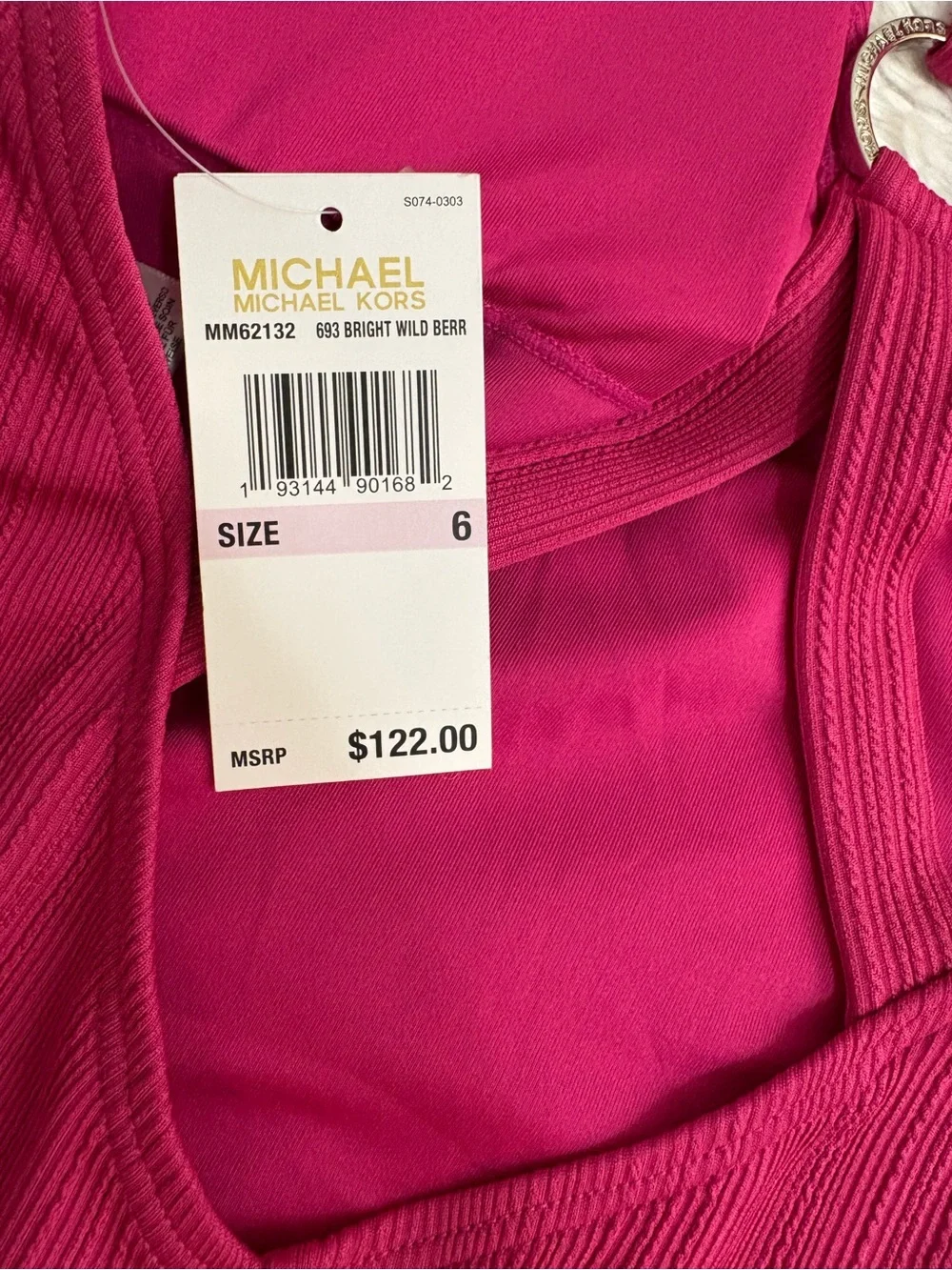 Michael Kors Women's Plunging V Neck Cross Back Hot Pink One Piece Swimsuit 6
